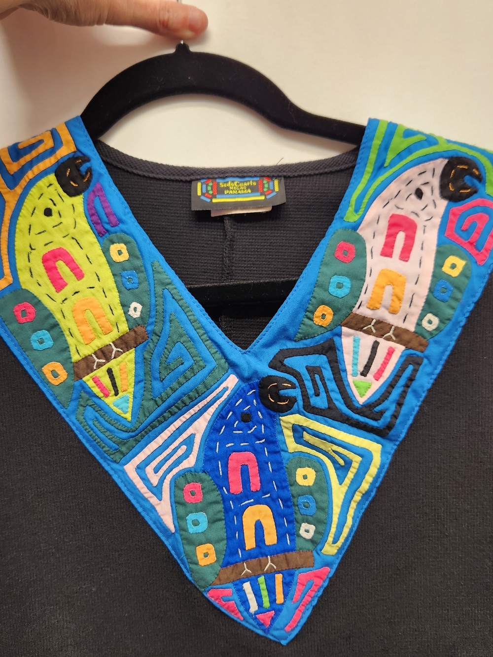 ⭐️Vintage Seds Crafts Panama Mola Appliqué Cotton Maxi Dress Boho Artisan XLarge - Picture 8 of 14